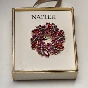 Napier Red and Pink Circular Colorful Gemstone Brooch 
NWT